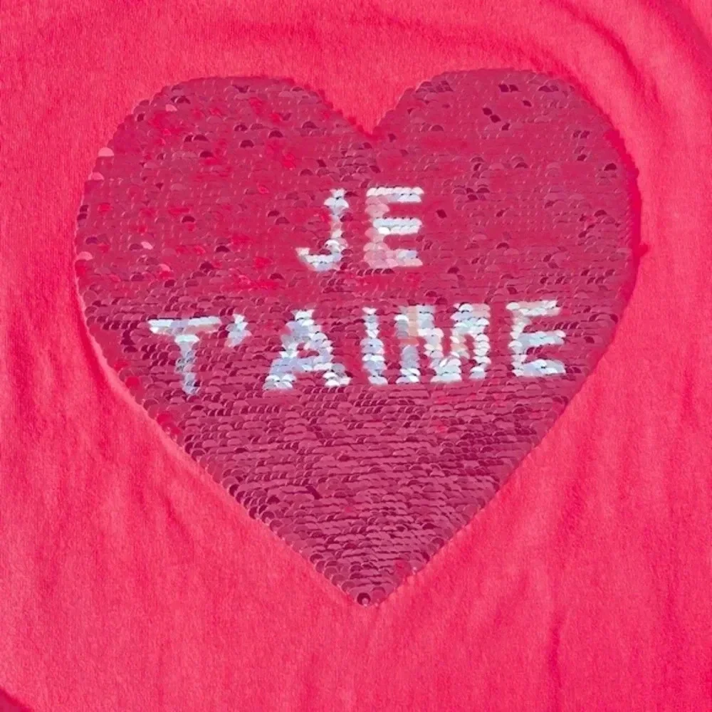 OshKosh B'gosh Girls XL 14 Flip Sequin Je T'aime Te Amo Heart Tee